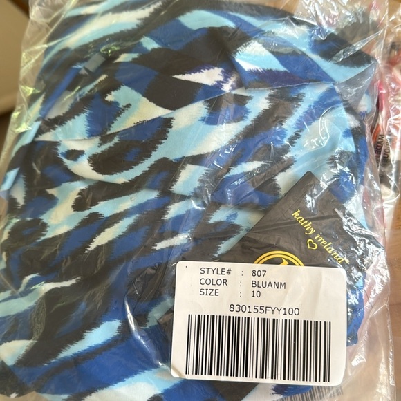 Kathy Ireland BLUE Animal Print One Shoulder Ruffle One Piece Bathing Suit 10 - Picture 2 of 2